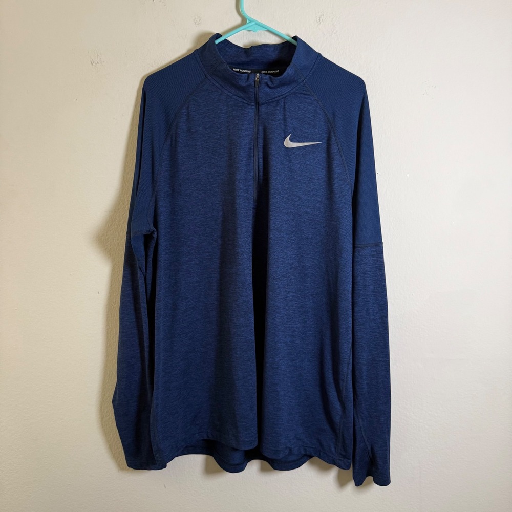 Nike Running Dri-FIT Mens XL Navy Blue Heather 1/4 Zip Pullover Training Top